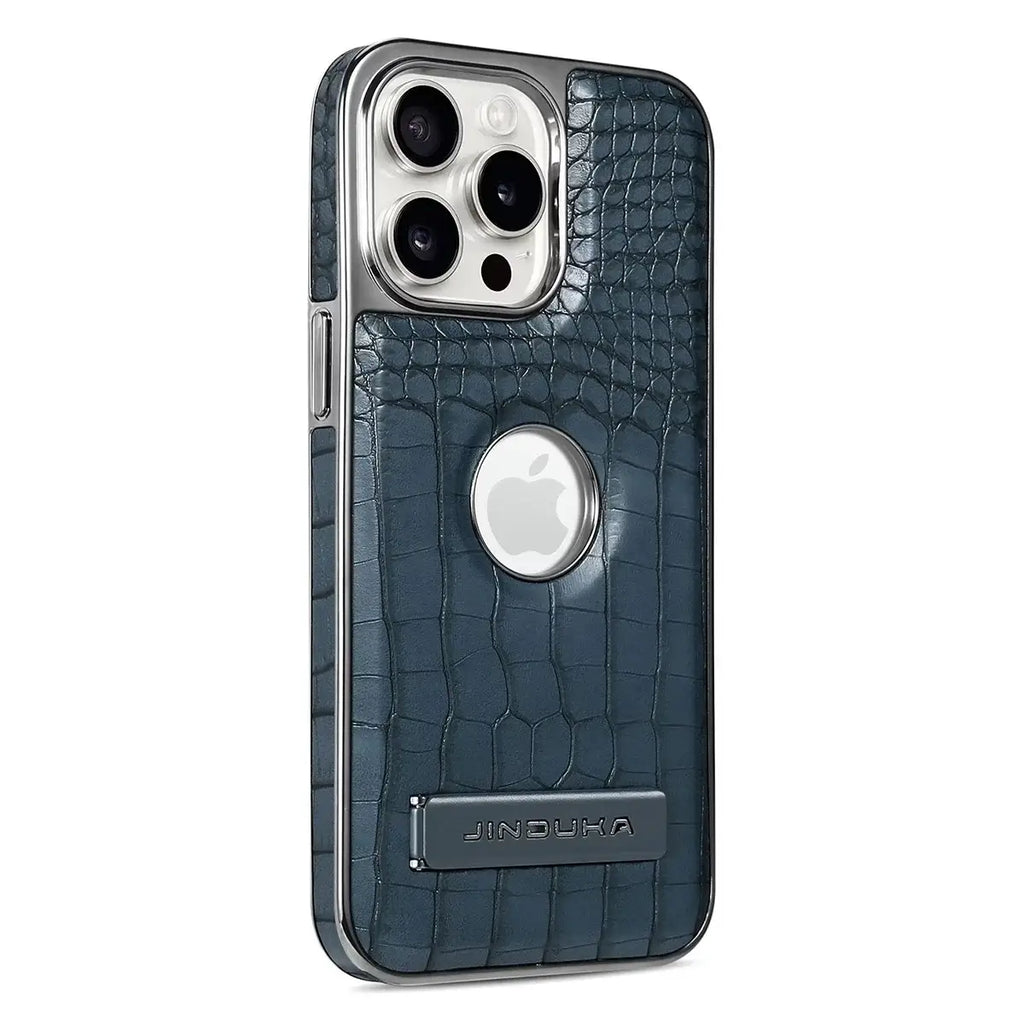 Buy Magnetic PU Leather Case for iPhone Series, Slim Fit Shockproof Back Cover with Integrated Kickstand & Wireless Charging Support - AXON at Rimbmax-iPhone 17 Pro Max, Blue