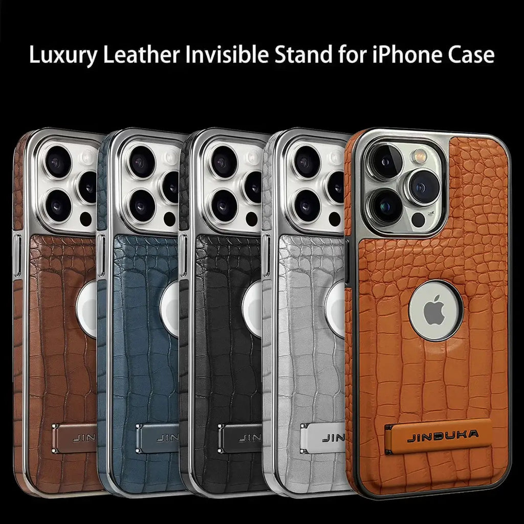 Buy Magnetic PU Leather Case for iPhone Series, Slim Fit Shockproof Back Cover with Integrated Kickstand & Wireless Charging Support - AXON at Rimbmax-iPhone 17 Pro Max, Brown