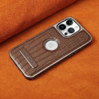 Buy Magnetic PU Leather Case for iPhone Series, Slim Fit Shockproof Back Cover with Integrated Kickstand & Wireless Charging Support - AXON at Rimbmax-iPhone 17 Pro Max, Brown