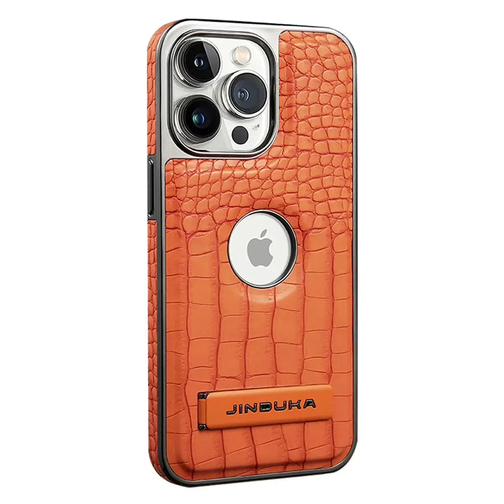 Buy Magnetic PU Leather Case for iPhone Series, Slim Fit Shockproof Back Cover with Integrated Kickstand & Wireless Charging Support - AXON at Rimbmax-iPhone 17 Pro Max, Orange