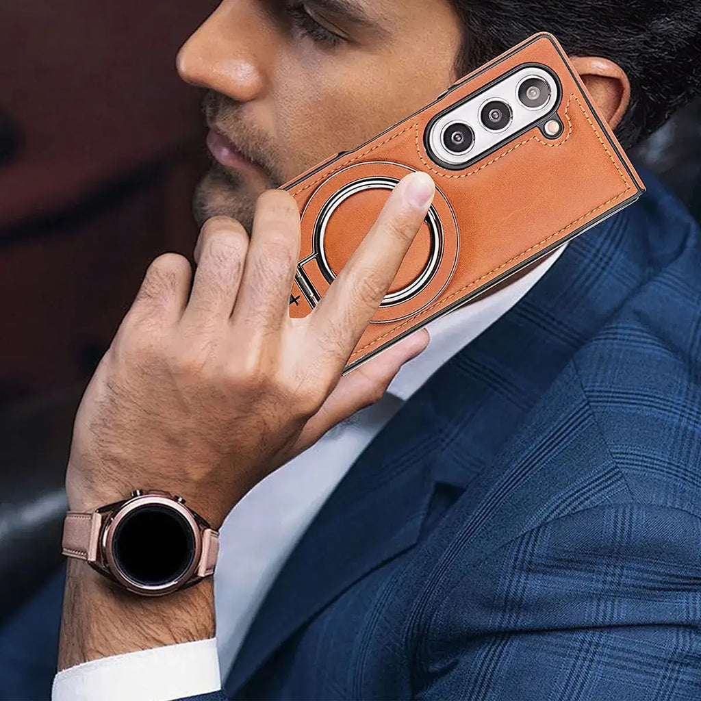 Buy Luxury Leather Magnetic Case for Samsung Z Fold Series, Built-in Invisible Stand, Premium Phone Cover - PHAROS at Rimbmax-Samsung Galaxy Z Fold 7, Bronze