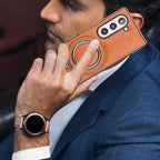 Buy Luxury Leather Magnetic Case for Samsung Z Fold Series, Built-in Invisible Stand, Premium Phone Cover - PHAROS at Rimbmax-Samsung Galaxy Z Fold 7, Bronze