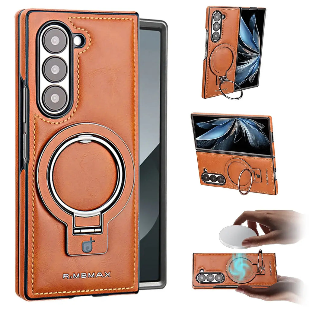 Buy Luxury Leather Magnetic Case for Samsung Z Fold Series, Built-in Invisible Stand, Premium Phone Cover - PHAROS at Rimbmax-Samsung Galaxy Z Fold 7, Bronze