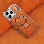 Buy Luxury Leather Invisible Stand for iPhone Case, Transmitg Magnetic Phone Case for iPhone Built-in Invisible Stand - PHOEBE at Caseles-iPhone 17 Pro Max, Phoebe-Brown