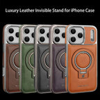 Buy Luxury Leather Invisible Stand for iPhone Case, Transmitg Magnetic Phone Case for iPhone Built-in Invisible Stand - PHOEBE at Caseles-iPhone 17 Pro Max, Phoebe-Coffee
