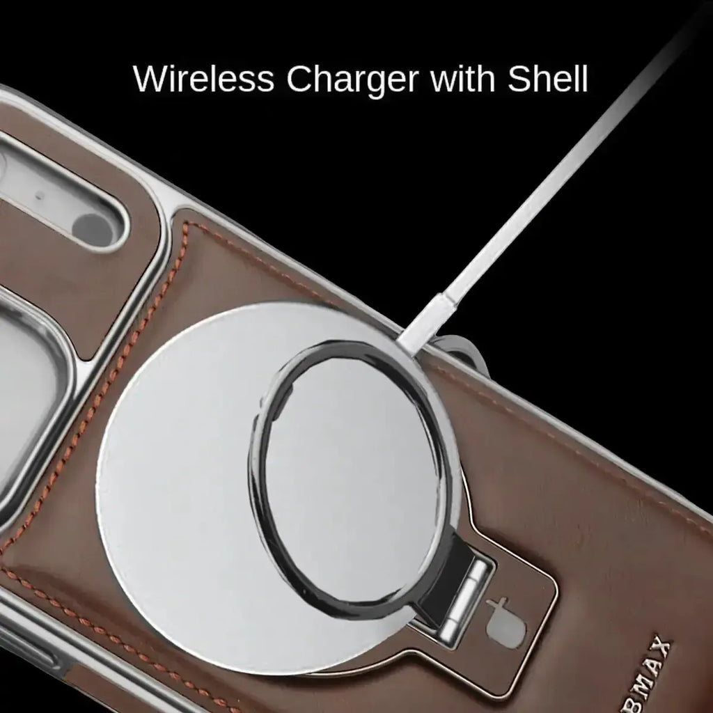 Buy Luxury Leather Invisible Stand for iPhone Case, Transmitg Magnetic Phone Case for iPhone Built-in Invisible Stand - PHOEBE at Caseles-iPhone 17 Pro Max, Phoebe-Coffee
