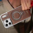 Buy Luxury Leather Invisible Stand for iPhone Case, Transmitg Magnetic Phone Case for iPhone Built-in Invisible Stand - PHOEBE at Caseles-iPhone 17 Pro Max, Phoebe-Coffee