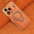 Buy Luxury Leather Invisible Stand for iPhone Case, Transmitg Magnetic Phone Case for iPhone Built-in Invisible Stand - PHOEBE at Caseles-iPhone 17 Pro Max, Phoebe-Gold