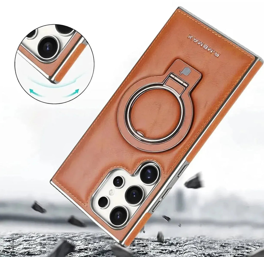 Buy Luxury Leather Magnetic Case for Samsung, Built-in Invisible Stand, Premium Phone Cover - PHONIEX at Caseles-Samsung Galaxy S25 Ultra, Bronze