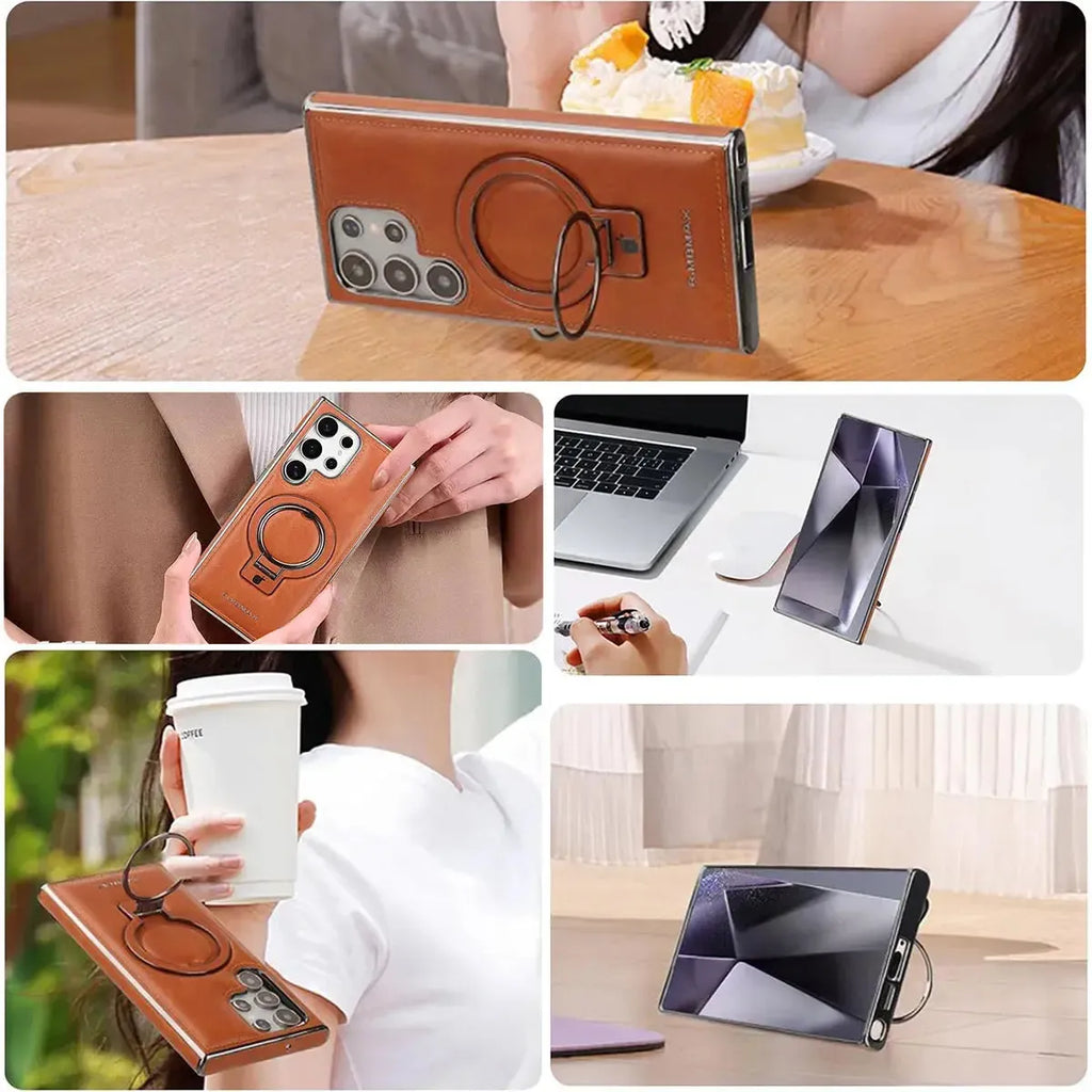 Buy Luxury Leather Magnetic Case for Samsung, Built-in Invisible Stand, Premium Phone Cover - PHONIEX at Caseles-Samsung Galaxy S25 Ultra, Bronze