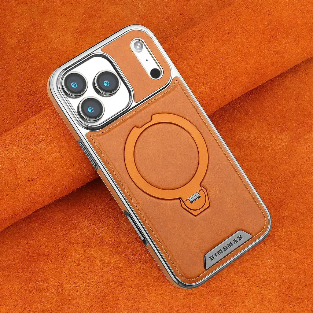 Buy Luxury Leather Invisible Stand for iPhone Case, Transmitg Magnetic Phone Case for iPhone Built-in Invisible Stand - RIVER at Rimbmax-iPhone 17 Pro Max, Bronze