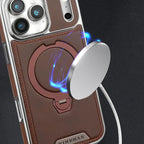 Buy Luxury Leather Invisible Stand for iPhone Case, Transmitg Magnetic Phone Case for iPhone Built-in Invisible Stand - RIVER at Rimbmax-iPhone 17 Pro Max, Brown
