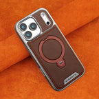 Buy Luxury Leather Invisible Stand for iPhone Case, Transmitg Magnetic Phone Case for iPhone Built-in Invisible Stand - RIVER at Rimbmax-iPhone 17 Pro Max, Brown