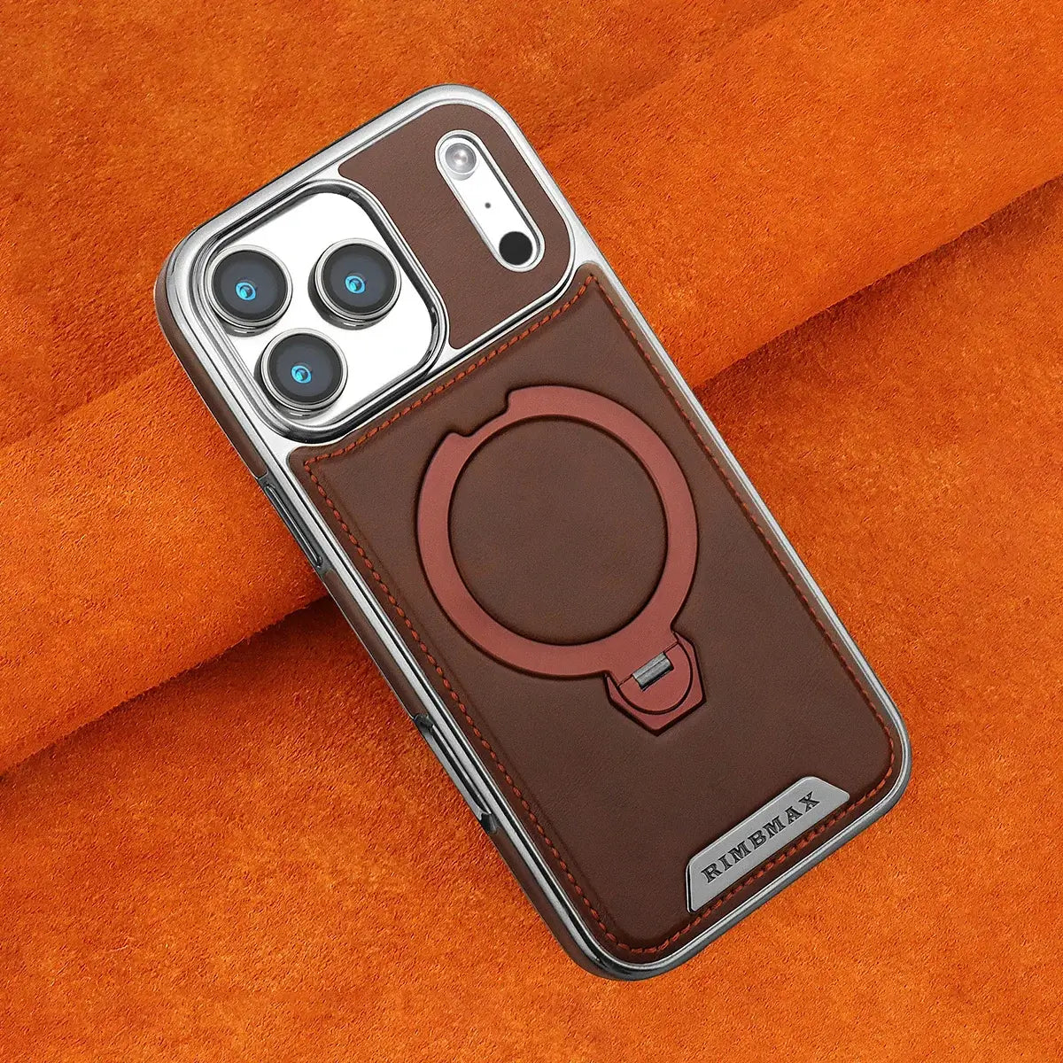 Buy Luxury Leather Invisible Stand for iPhone Case, Transmitg Magnetic Phone Case for iPhone Built-in Invisible Stand - RIVER at Rimbmax-iPhone 17 Pro Max, Brown