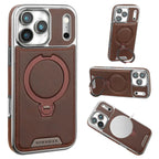 Buy Luxury Leather Invisible Stand for iPhone Case, Transmitg Magnetic Phone Case for iPhone Built-in Invisible Stand - RIVER at Rimbmax-iPhone 17 Pro Max, Brown