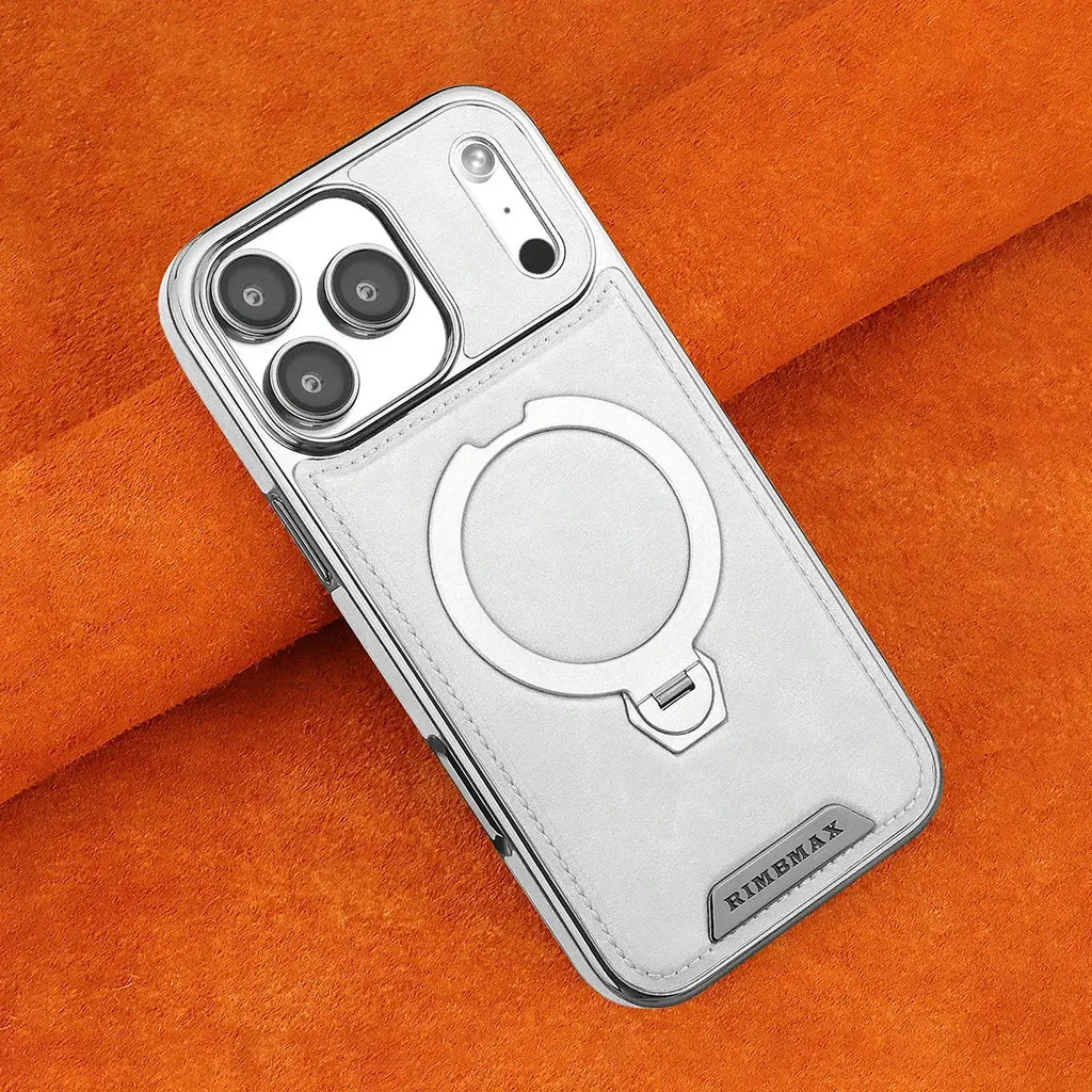 Buy Luxury Leather Invisible Stand for iPhone Case, Transmitg Magnetic Phone Case for iPhone Built-in Invisible Stand - RIVER at Rimbmax-iPhone 17 Pro Max, Gray