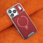 Buy Luxury Leather Invisible Stand for iPhone Case, Transmitg Magnetic Phone Case for iPhone Built-in Invisible Stand - RIVER at Rimbmax-iPhone 17 Pro Max, Red