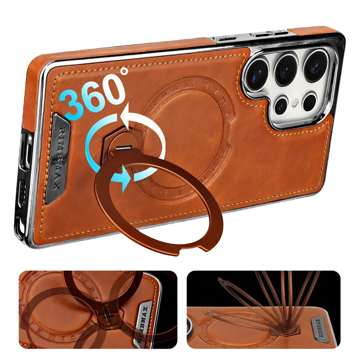 Buy Luxury Leather Invisible Stand Case for Samsung Galaxy: MagSafe & Sleek Protection -Robyn at Rimbmax -Samsung Galaxy S26 Ultra, Bronze