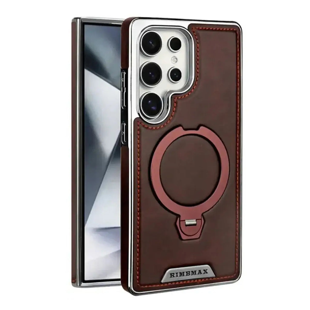 Buy Luxury Leather Invisible Stand Case for Samsung Galaxy: MagSafe & Sleek Protection -Robyn at Rimbmax -Samsung Galaxy S26 Ultra, Brown