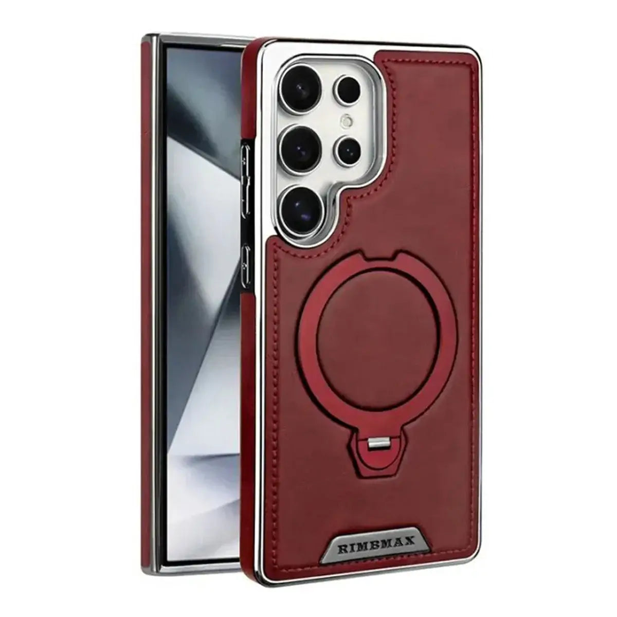 Buy Luxury Leather Invisible Stand Case for Samsung Galaxy: MagSafe & Sleek Protection -Robyn at Rimbmax -Samsung Galaxy S26 Ultra, Red